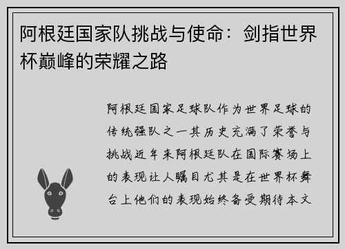 阿根廷国家队挑战与使命：剑指世界杯巅峰的荣耀之路